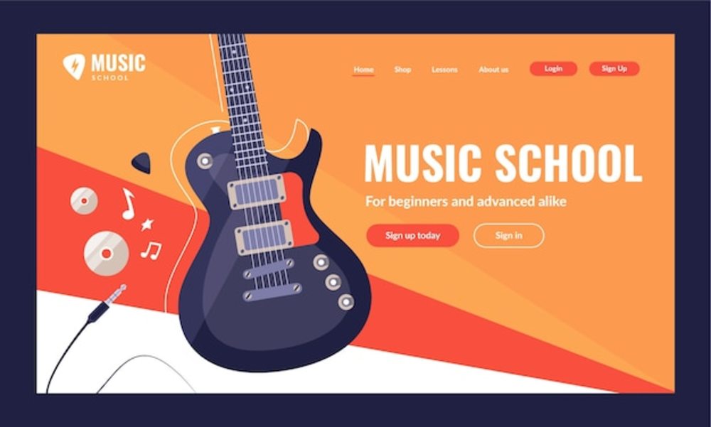 平面音乐教育和学校登陆页面模板
